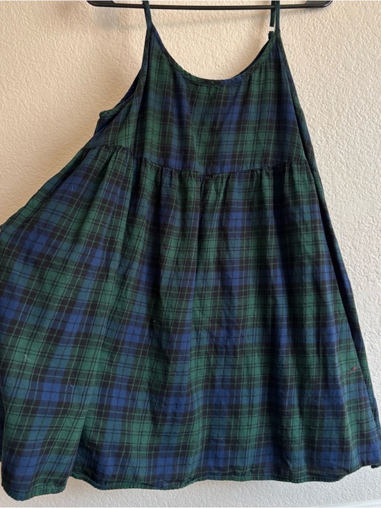 wild fable Dresses & Skirts - Large Babydoll Green and Navy Plaid Sleeveless Sundress